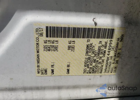 2017 Nissan Maxima 3.5S z USA, uszkodzony, nr VIN 1N4AA6AP6HC448999